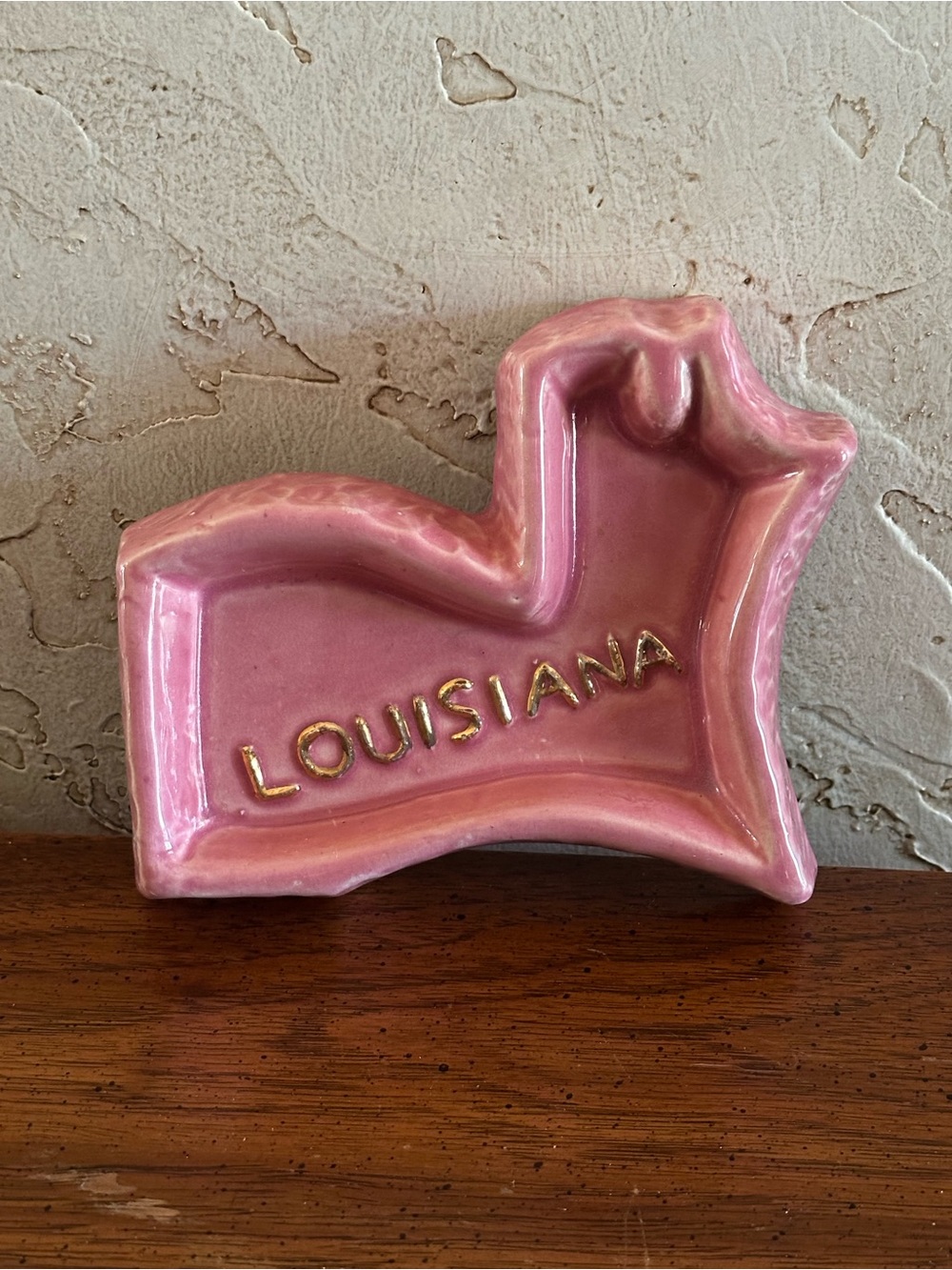 Vintage Pink Louisiana State Kitschy Souvenir Ceramic Trinket Jewelry Ash Tray